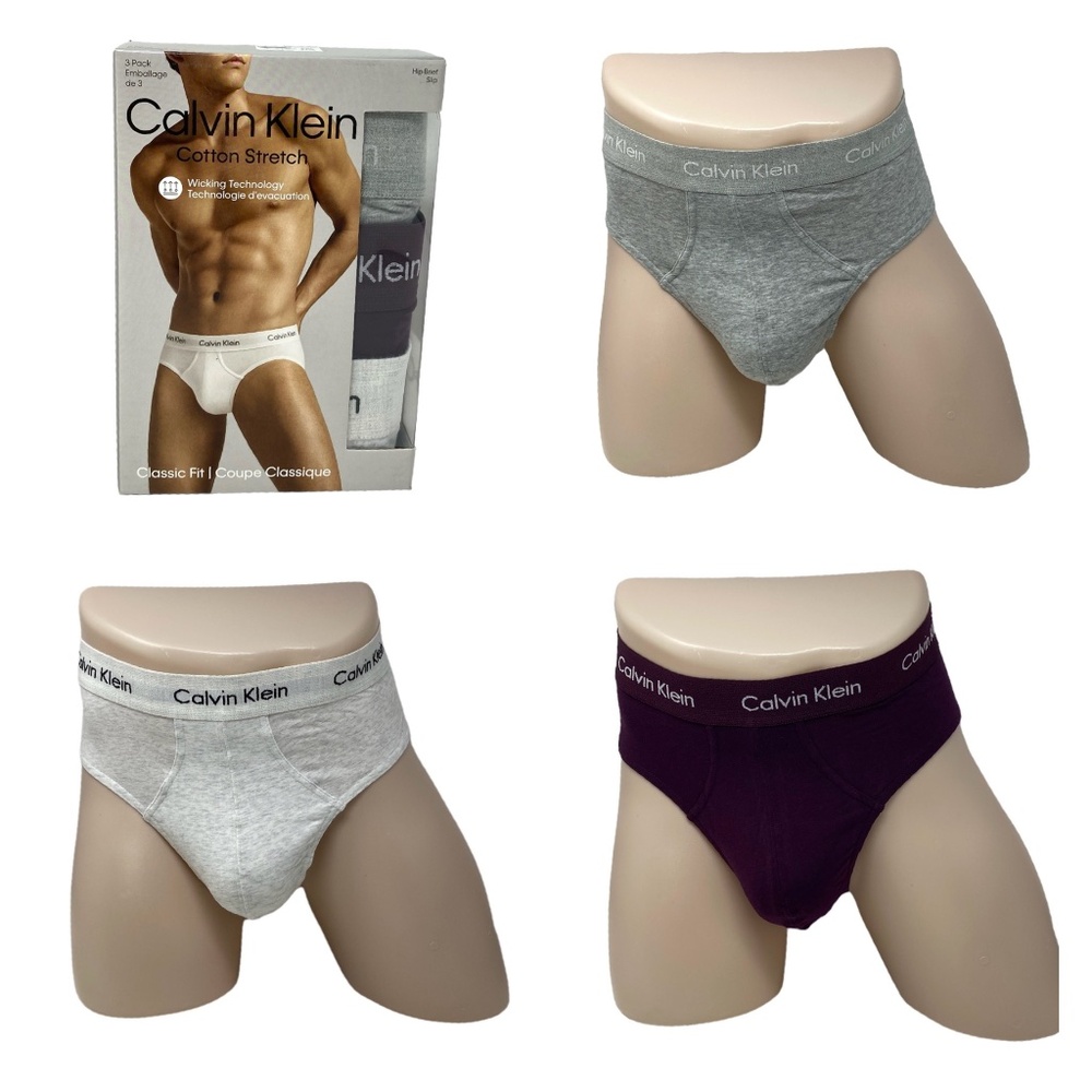 Calvin Klein Cotton Stretch Hip Brief Men 3 Pack Black Gray Underwear NB2613943